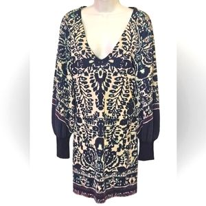 Free People Music & Lyrics Black/Green Multi-Color   Sweater Mini Dress,Medium